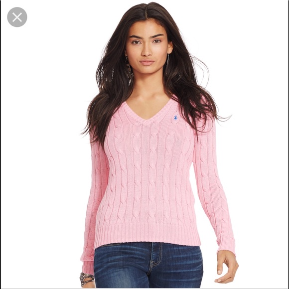Ralph lauren women's v neck cable knit sweater Clearance
